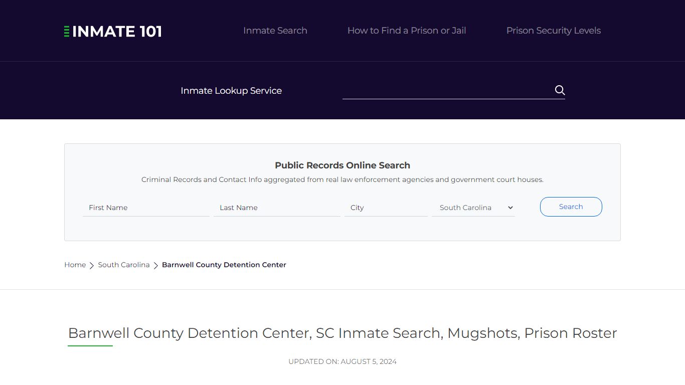 Barnwell County Detention Center, SC Inmate Search, Mugshots, Prison ...