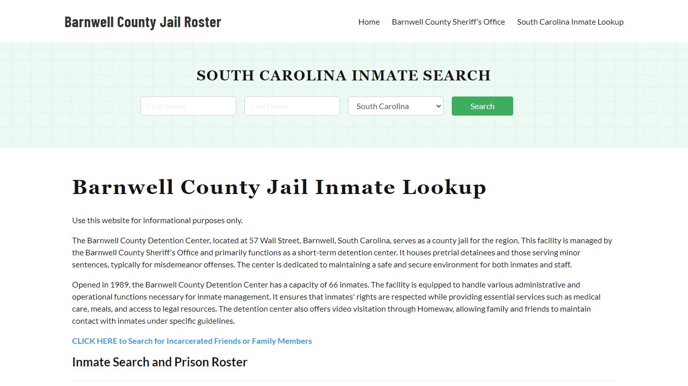 Barnwell County Jail Roster Lookup, SC, Inmate Search