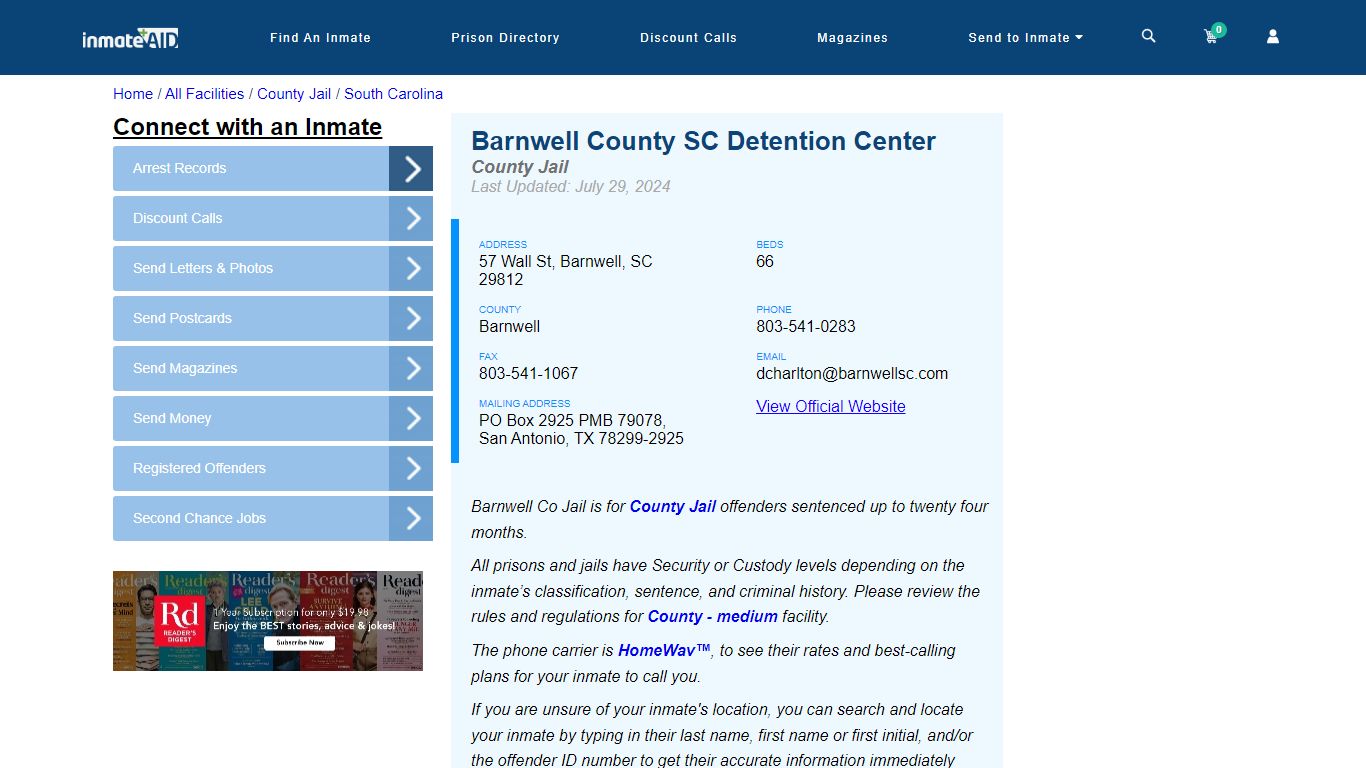 Barnwell County SC Detention Center - Inmate Locator